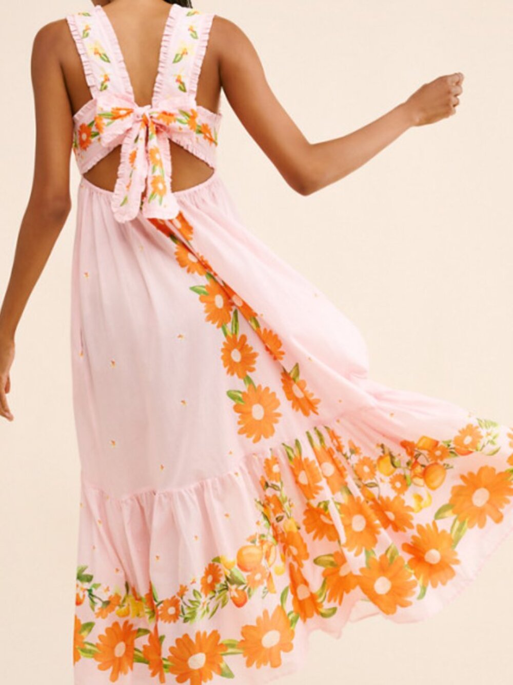 FARM Rio Pink Maxi Dress with Orange Floral Border